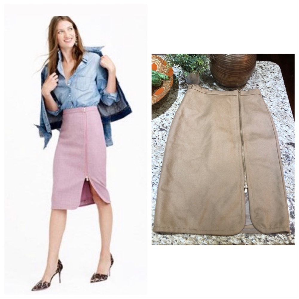 J. Crew 100% Wool Zip Pencil Skirt in Tan 2